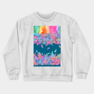 Rainbow Paisley Rain on Blue Crewneck Sweatshirt